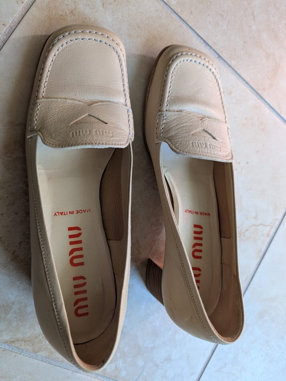 Authentic Miu Miu leather penny loafers in light beige leather EU 36